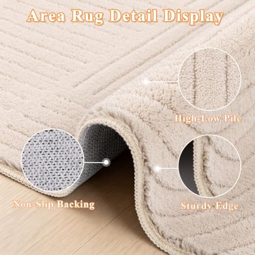 HEBE 8x10 Area Rugs for Living Room,Washable Non Slip Textured Bedroom Rug
