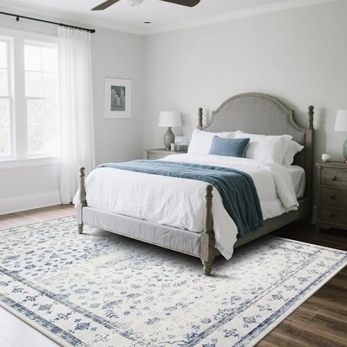 8x10 Washable Area Rugs for Living Room,Bedroom,Dining Room- Blue White
