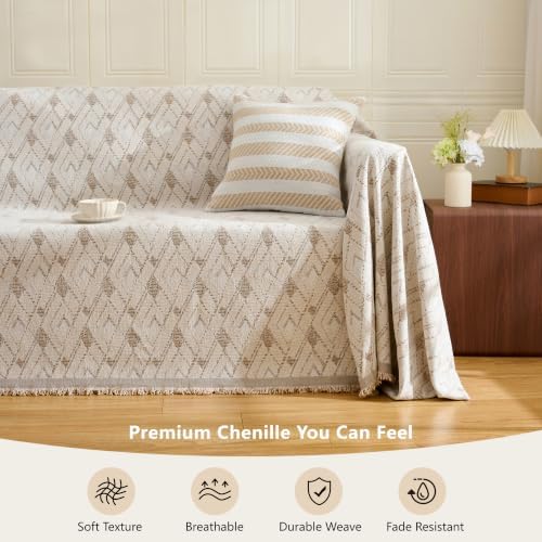 Carriediosa Farmhouse Diamond Pattern Chenille Couch Cover for Sofa 91x134