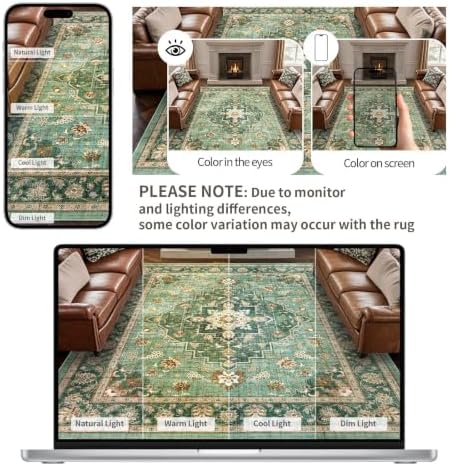 Washable 10x14 Rug Living Room: Non-Slip for Dog Cat Household Forest Green