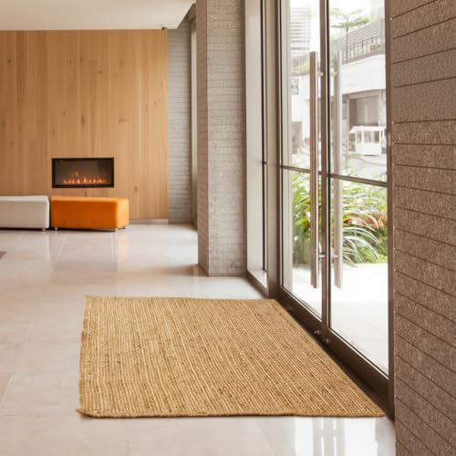 Jute Area Rug - 3'x5' Natural Jute Rug with Non-Slip Backing, Low-Pro...