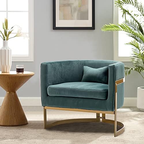 Velvet Barrel Accent Chair Lake Blue with Gold Legs