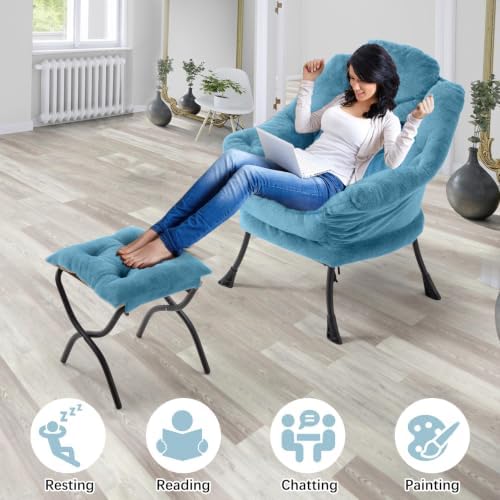 Lazy Chair with Folding Ottoman,Leisure Sofa Chair,Soft Fabric Armchair with ...