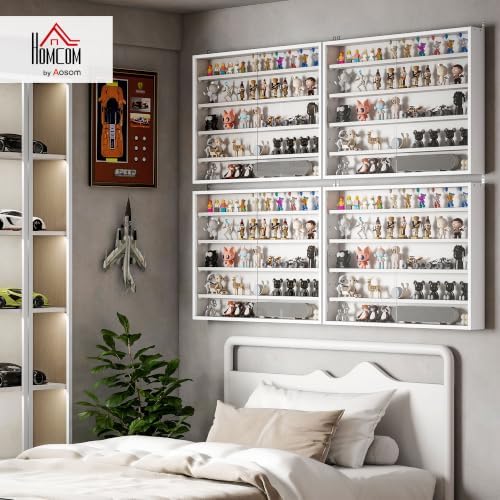 HOMCOM 5-Tier Wall Mounted Display Cabinet Glass Doors White