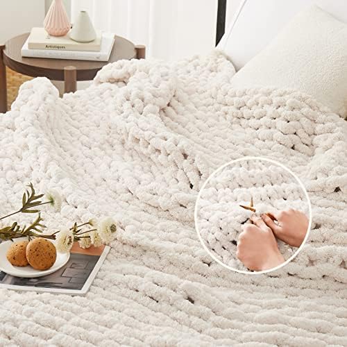 L'AGRATY Chunky Knit Throw Blanket for Couch, 50'' x 60''...