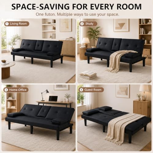 67"Modern Futon Sofa Bed,Convertible 3 in 1 Sleeper Bed Couches with Adj...