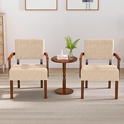 FAGAGA Accent Chairs Set of 2, 2 Solid Wood Armchairs with Side Table