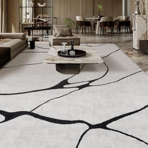 YIHOUSE 9x12 Washable Modern Abstract Black White Area Rug