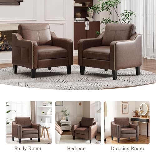 MALOL PU Leather Accent Chair, Mid-Century Modern Living Room Armchair Sofa w...