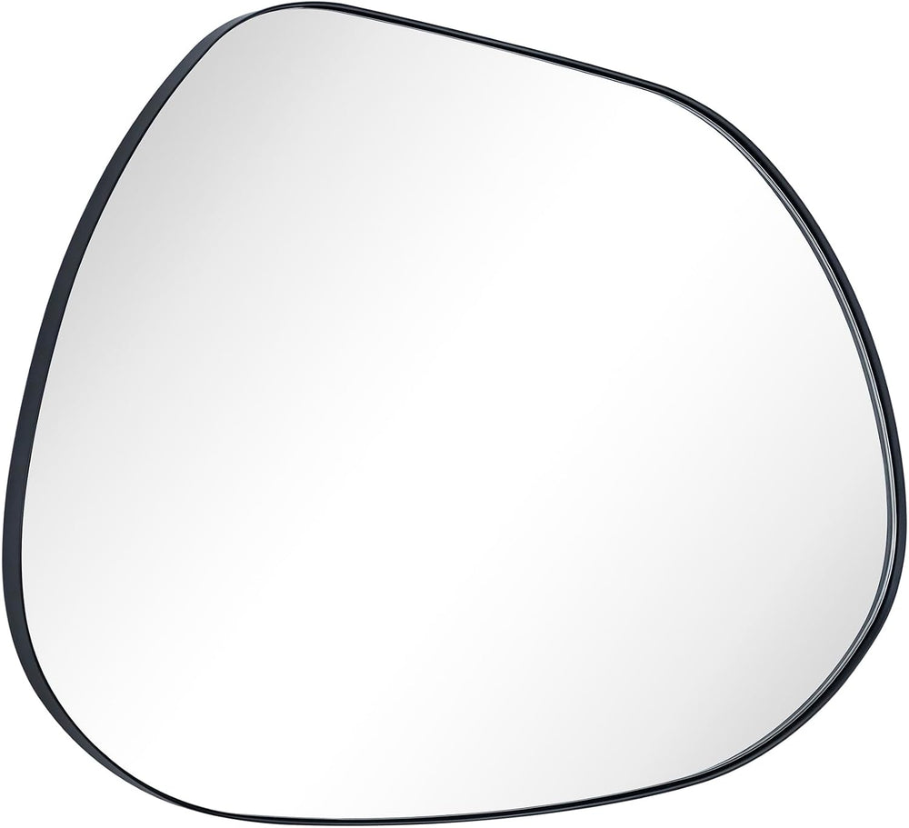22 x 30 Black Asymmetrical Irregular Mirror Matt Black Metal Framed Accent Mi...