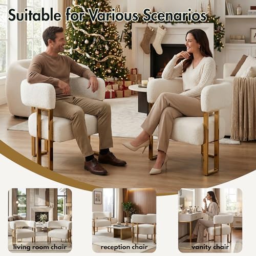 Hyfirm White Boucle Barrel Accent Chair
