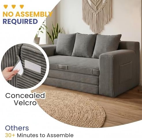 69" 3 Seater Convertible Folding Sofa Bed, Boneless Couch with Pull-Out ...