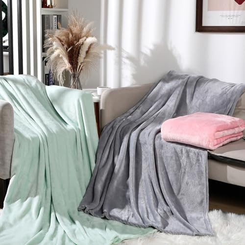 VitalCozy 3 Pack Fleece Throw Blanket, Vivid Color, 60" X 80"