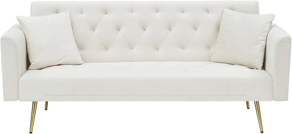 71" Modern Velvet Sofa Bed Futon, Convertible Sleeper Couch, Adj. Backrest