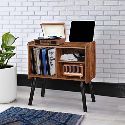 Record Player Stand with Vinyl Record Storage, Mid-Century Turntable Stand fo...