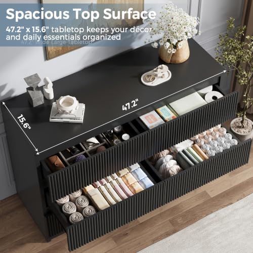 Jocoevol 6 Drawer Fluted Dresser, Modern Chest of Drawers for Bedroom with Hi...