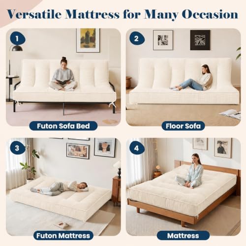 Futon Mattress Full Size 8 Inch, Beige (Frame Not Included)