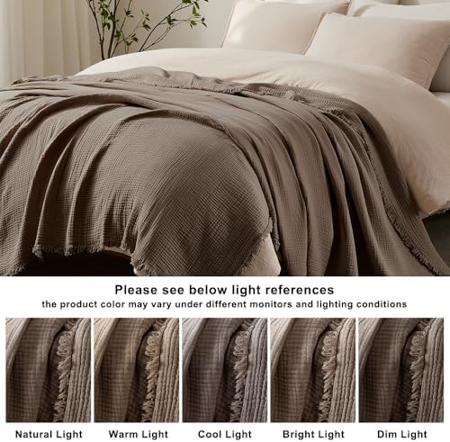 WDCOZY 100% Cotton Muslin Blanket King Size 4-Layer for Bed Breathable Lightw...