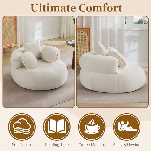 WUTUTUEE Round Oversized Chair Floor Sofa Chair, Chenille Compressed Circle C...