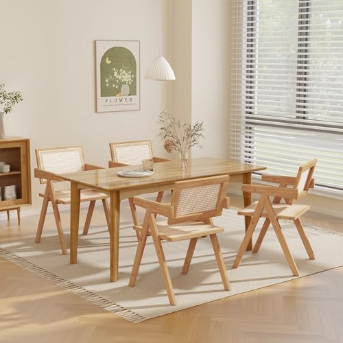 GIANTEX Rattan Dining Chairs Set of 4, Boho Cane Living Room Chairs, Max Load...