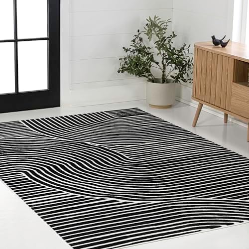 JONATHAN Y Hallie High-Low Curve Black/White 5x8 Indoor Area Rug, Minimalist ...