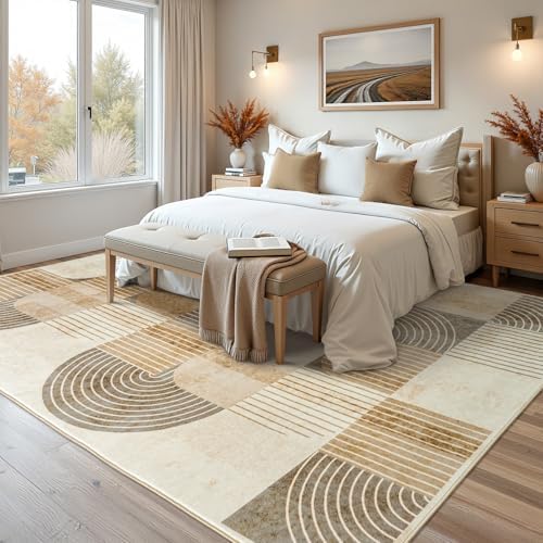 5x7 Washable Area Rugs for Living Room, Non Slip Boho Modern Rug