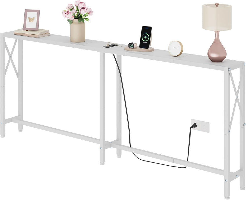 Gewudraw 70 in Skinny Sofa Table Behind Couch, Console Table with Oulets &...
