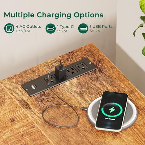 Huuger L Shaped Office Desk with Power Outlets, 47 Inch Computer Desk with 3 ...