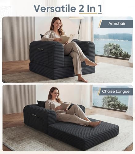 SYFERLORY Versatile 2 in 1 Boneless Armchair Chaise Lounge Chair Indoor, Conv...