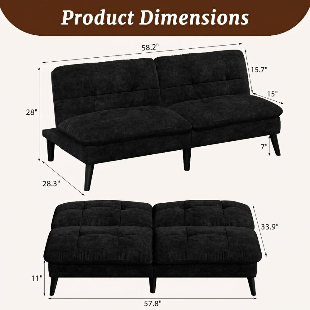 Shintenchi Futon Sofa Bed, Foldable Small Velvet Couch Bed with Adjustable Re...