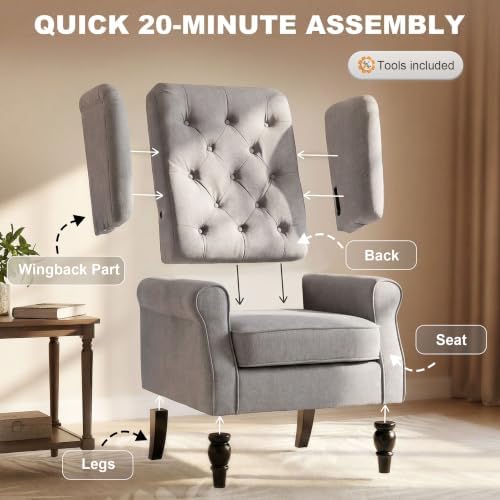 HOMCOM Comfy Accent Chair for Living Room, Wingback Armchair, Gray