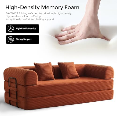 79" Convertible Futon Sofa Bed, Boneless Couch for Living Room | Orange