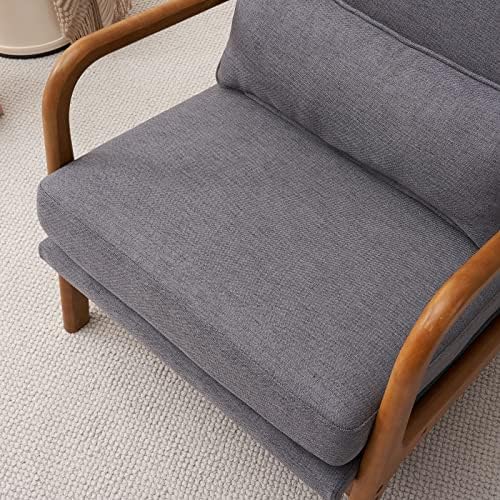 Bonnlo High Back Linen Dark Grey Mid Century Modern Accent Chair, Soild Wood ...