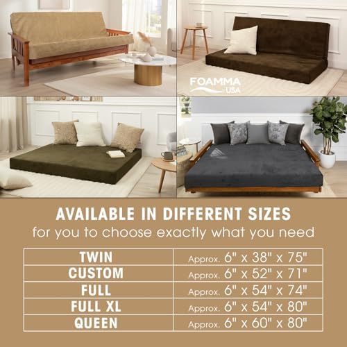 FoammaUSA Premium Corduroy Futon Couch Mattress – Made in USA 6-Inch Memory F...