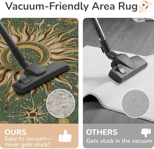 Vacuum-Friendly, 5x7 Washable Area Rug, Green Brown