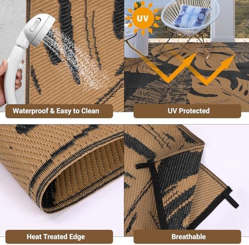 Garvee Outdoor Rug 8x10 Patio Waterproof Straw Plastic Reversible Mat Leaf Tr...