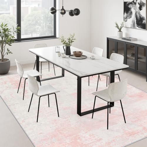 10x12 Area Rug Living Room: Modern Washable Soft Carpet Pink White