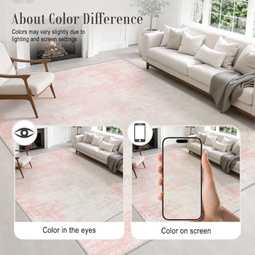 10x12 Area Rug Living Room: Modern Washable Soft Carpet Pink White