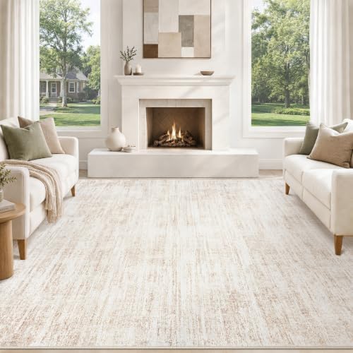 8x10 Area Rugs for Living Room Washable Rug Neutral Abstract Beige Carpet