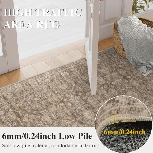 JOOJA 8x10 Neutral Tan Vintage Soft Low Pile Boho Washable Large Area Rug