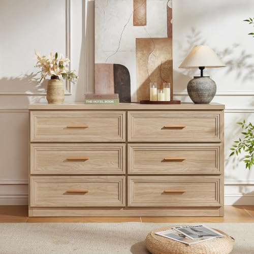 RWYHG 55.1" Wide Farmhouse 6 Drawers Dresser for Bedroom,Natural