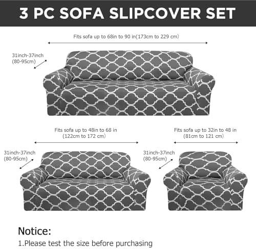 Peryiter 3 Pcs Dark Gray Couch and Loveseat Sofa Covers,3 Size | Slipcovers f...