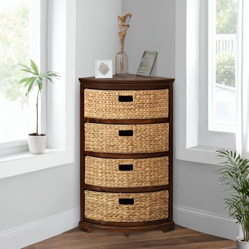 eHemco Hampton Meadows 4 Tier X-Side Corner Table Storage Cabinet, Walnut