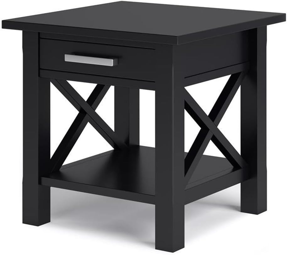 Pemberly Row Solid Wood End Table with Storage, Black Finish, 20.5" W x ...
