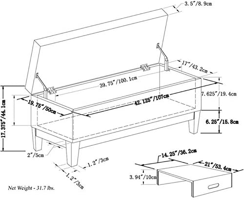 42"W Leather Storage Ottoman Bench with Lift Top and Trays, Footrest wit...