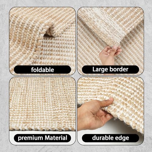 8x10 feet Natural Jute & Wool Area Rug,– Handwoven Mini Check Natural Fib...