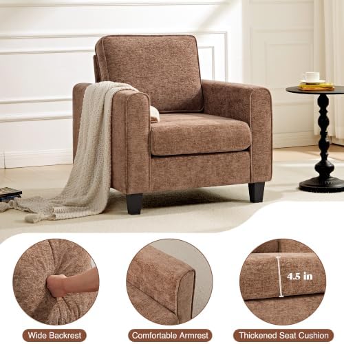 Chenille Accent Chair for Living Room, Mid Century Modern Reading Chair for B...