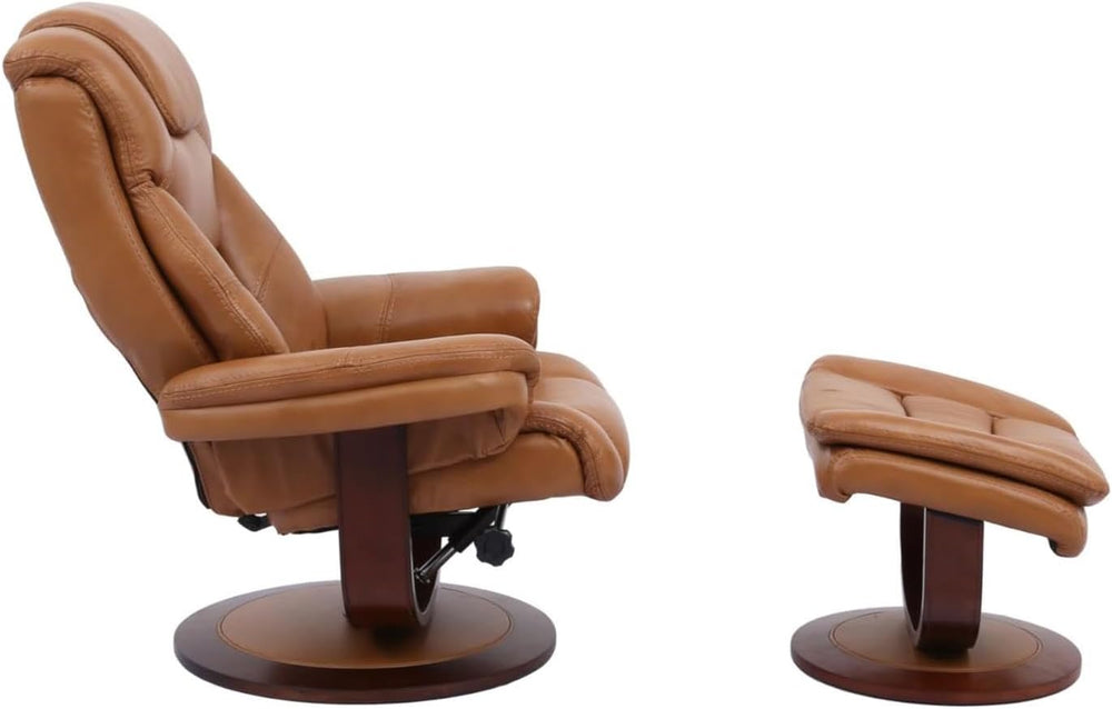 Pemberly Row Stressless Recliner with Ottoman in Brown Leather, Manual Swivel...