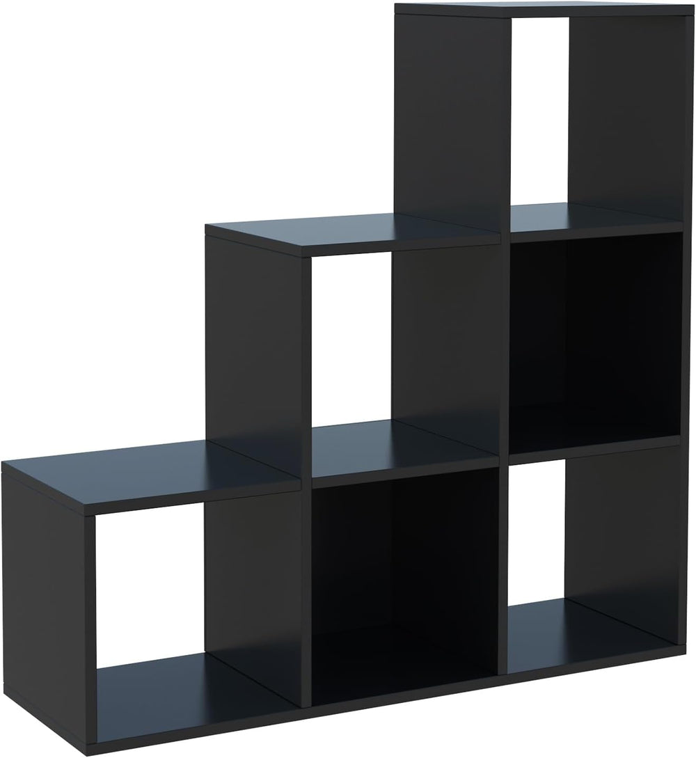 Ladder Cube Storage Bookcase - Wooden L-Shaped 3-Tier Corner Shelf, Reversibl...