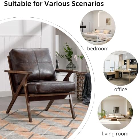 INZOY Mid-Century Modern Accent Chair with Wood Frame, PU Leather Living Room...